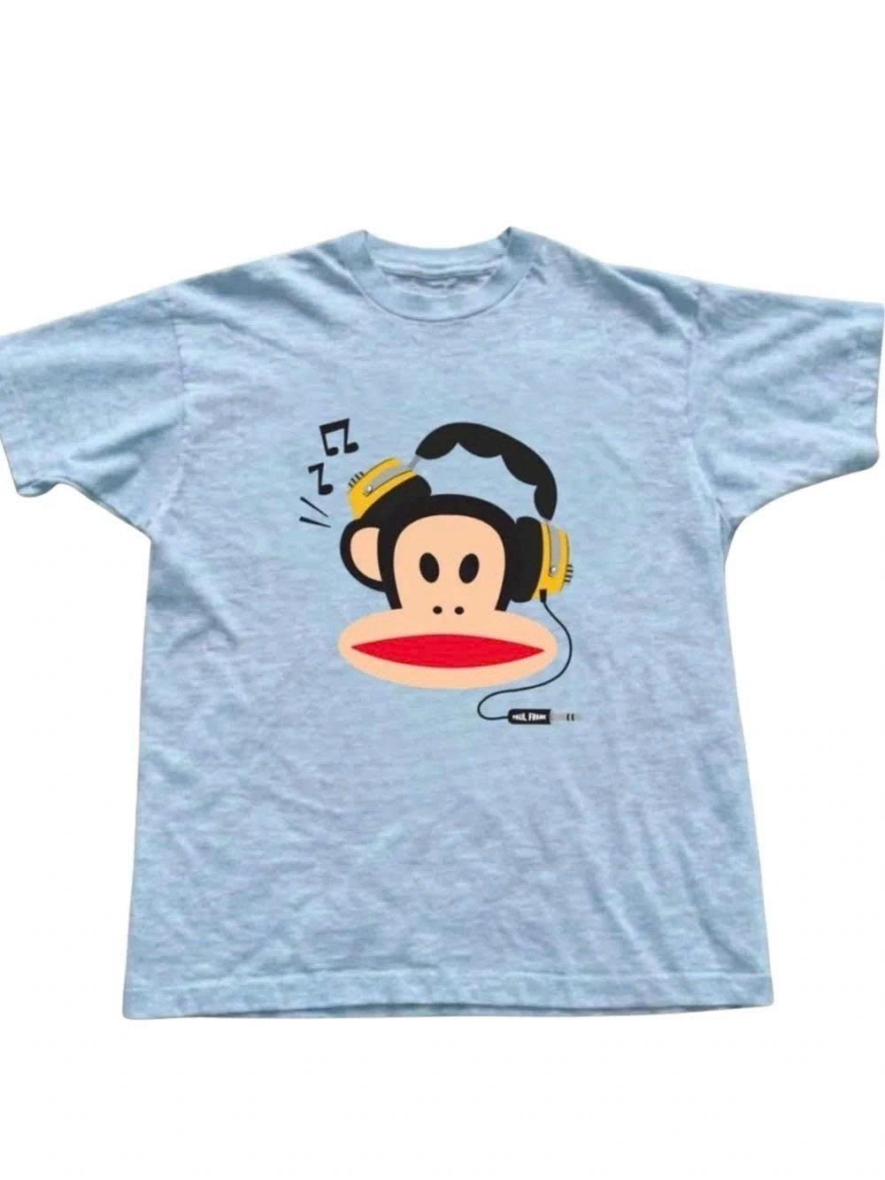 Light Blue Graphic Headphones T-Shirt featuring Monkey with Yellow Headphones